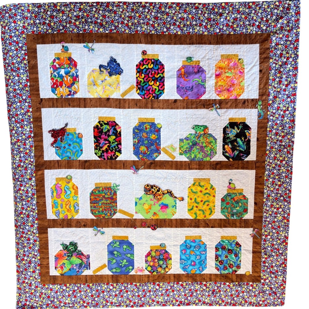 Handmade I Spy Jar Quilt Frogs Insects Fish Polka Dot Border Novelty Nursery Art